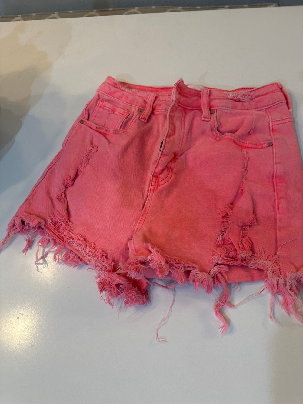 High-Rise Pink Distressed Denim Shorts for Women